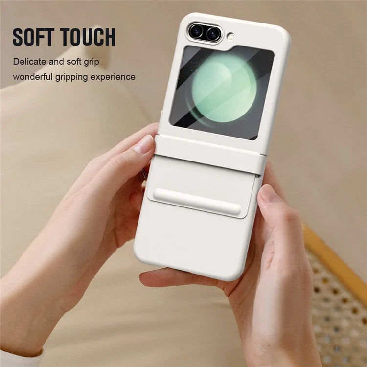 For Samsung Galaxy Z Flip5 5G Case Hinge Leather+PC Phone Cover with Tempered Glass Rear Screen Film