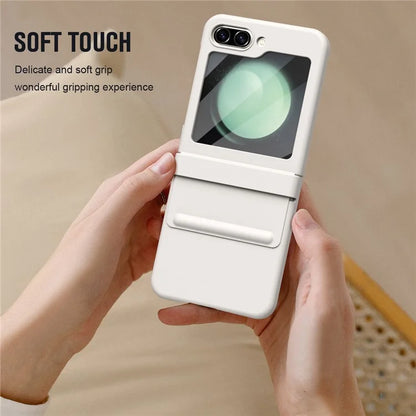 For Samsung Galaxy Z Flip5 5G Case Hinge Leather+PC Phone Cover with Tempered Glass Rear Screen Film
