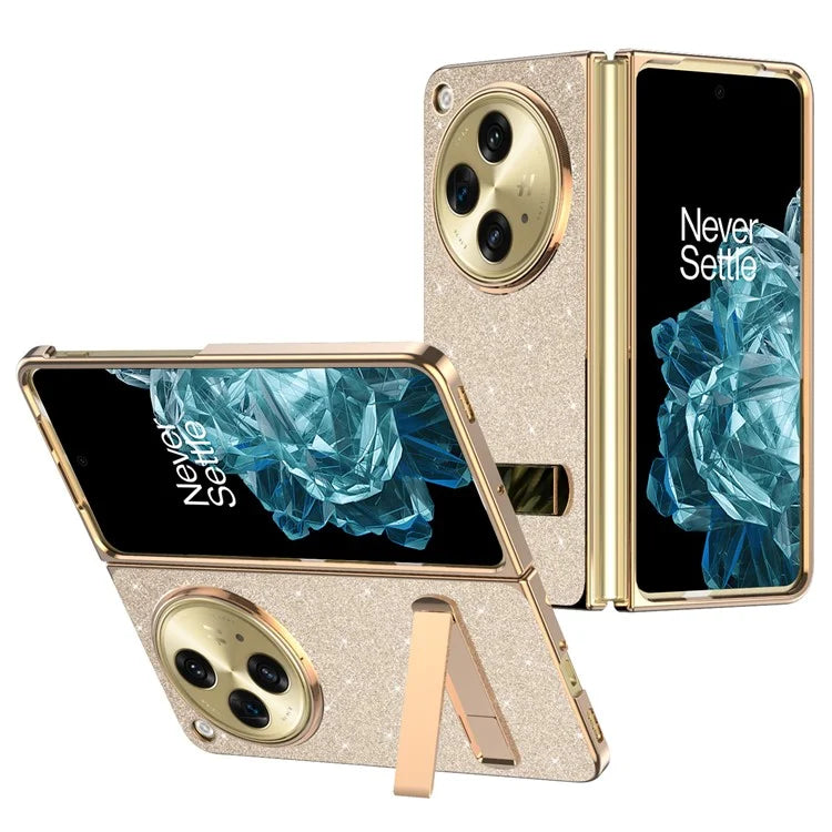 For OnePlus Open Case Kickstand Glitter PU Leather + PC Folding Phone Cover