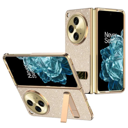 For OnePlus Open Case Kickstand Glitter PU Leather + PC Folding Phone Cover
