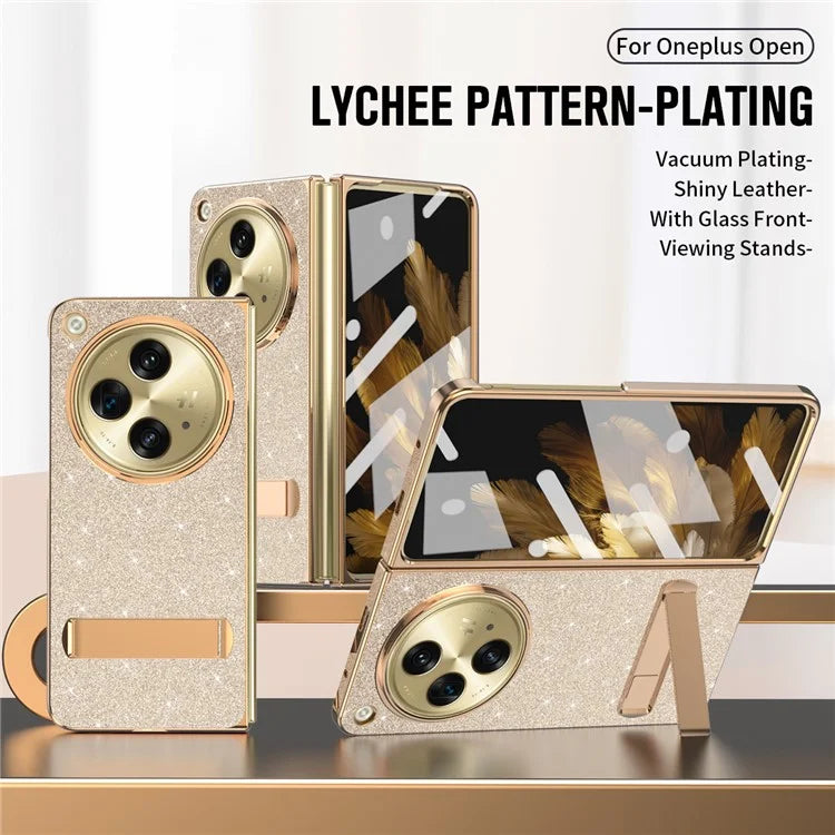 For OnePlus Open Case Kickstand Glitter PU Leather + PC Folding Phone Cover