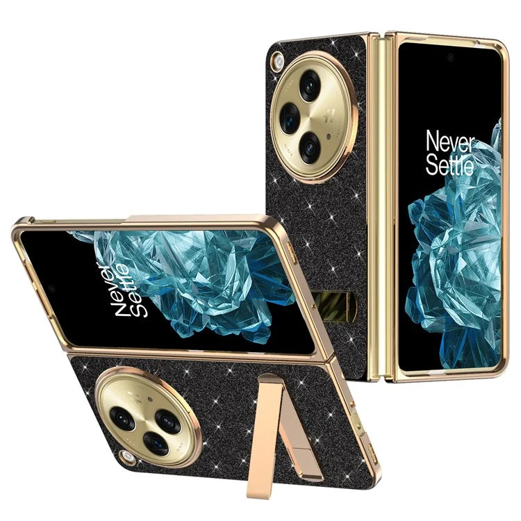 For OnePlus Open Case Kickstand Glitter PU Leather + PC Folding Phone Cover