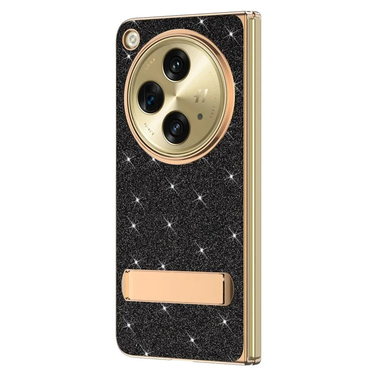 For OnePlus Open Case Kickstand Glitter PU Leather + PC Folding Phone Cover