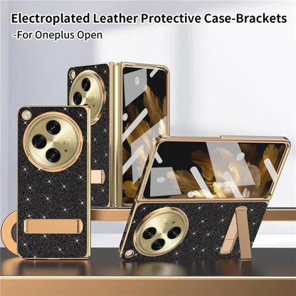 For OnePlus Open Case Kickstand Glitter PU Leather + PC Folding Phone Cover