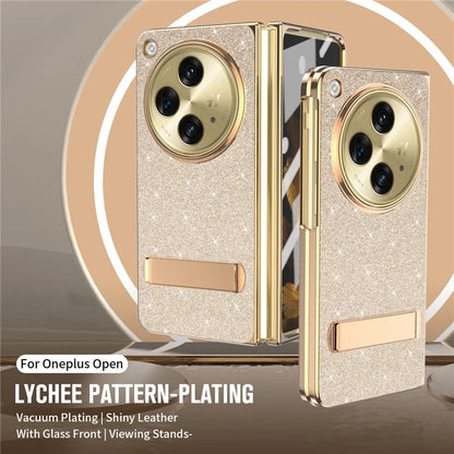 For OnePlus Open Case Kickstand Glitter PU Leather + PC Folding Phone Cover