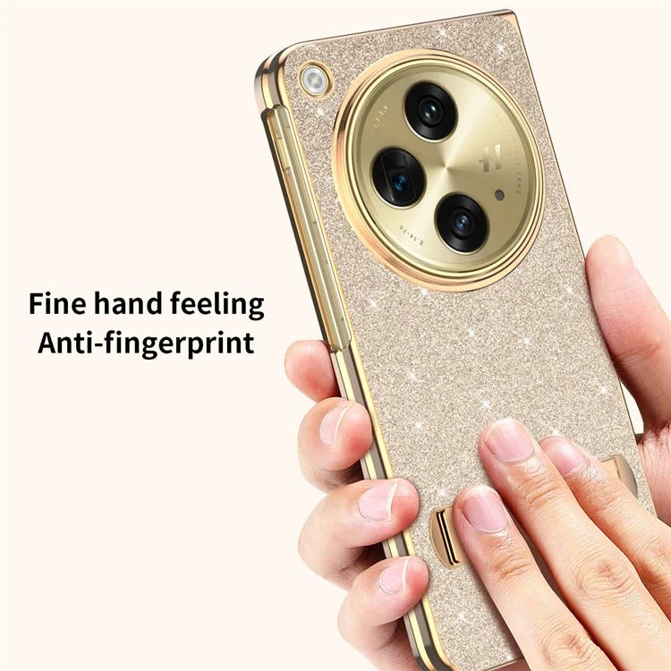 For OnePlus Open Case Kickstand Glitter PU Leather + PC Folding Phone Cover