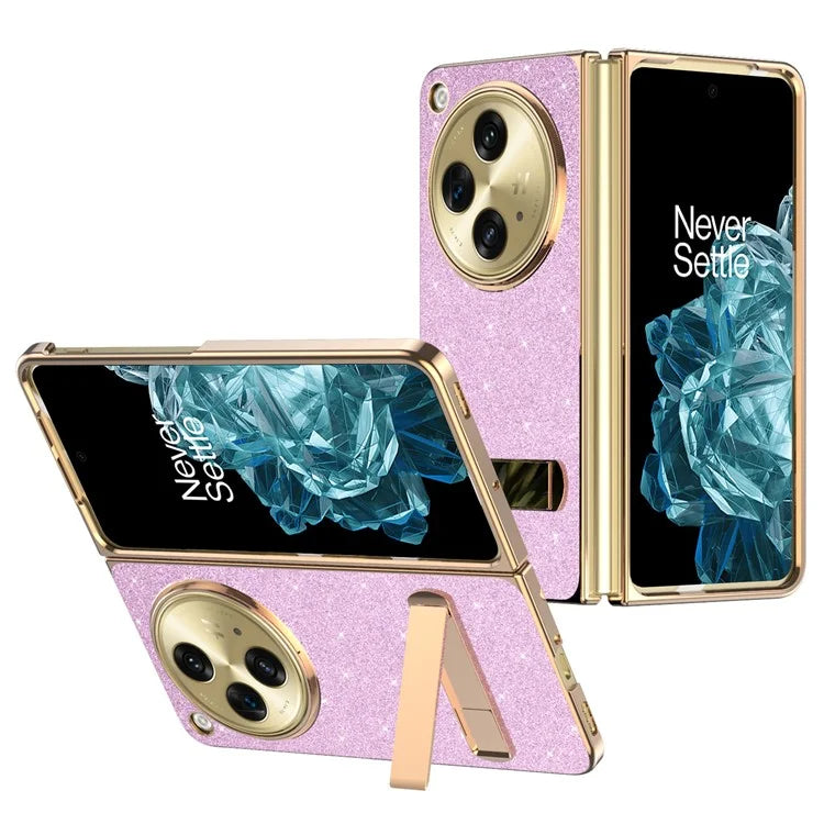 For OnePlus Open Case Kickstand Glitter PU Leather + PC Folding Phone Cover