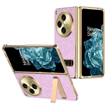 For OnePlus Open Case Kickstand Glitter PU Leather + PC Folding Phone Cover