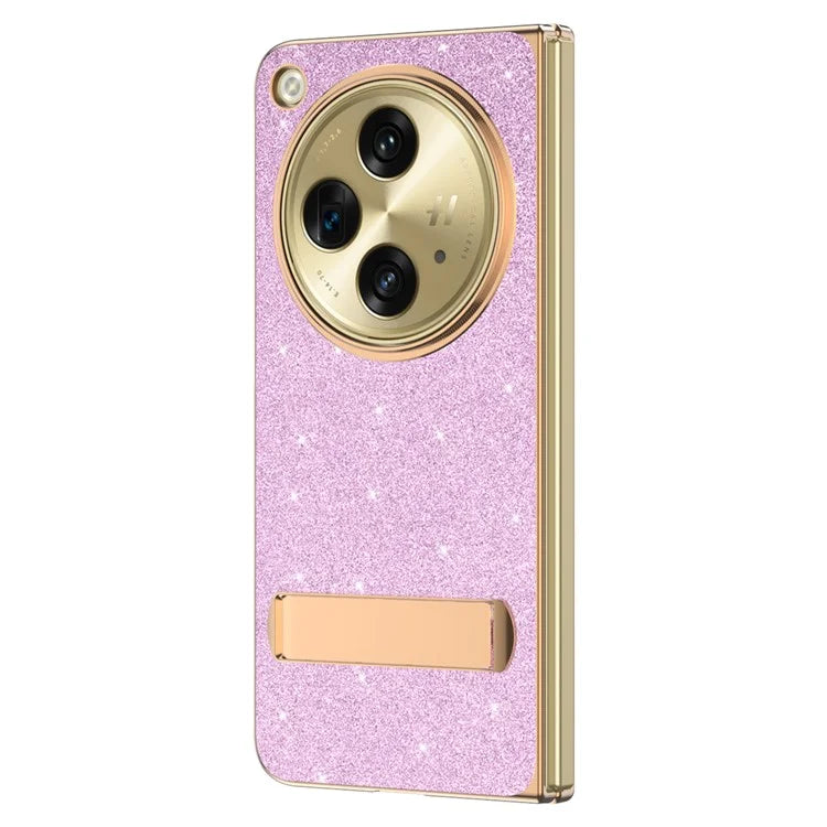For OnePlus Open Case Kickstand Glitter PU Leather + PC Folding Phone Cover