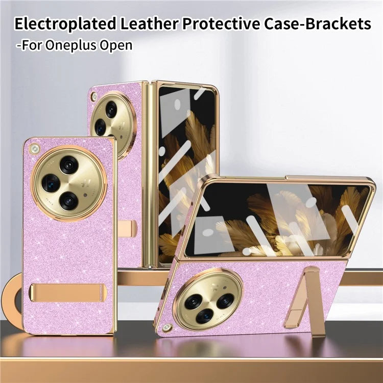 For OnePlus Open Case Kickstand Glitter PU Leather + PC Folding Phone Cover