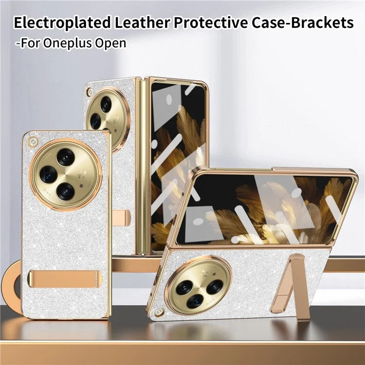 For OnePlus Open Case Kickstand Glitter PU Leather + PC Folding Phone Cover