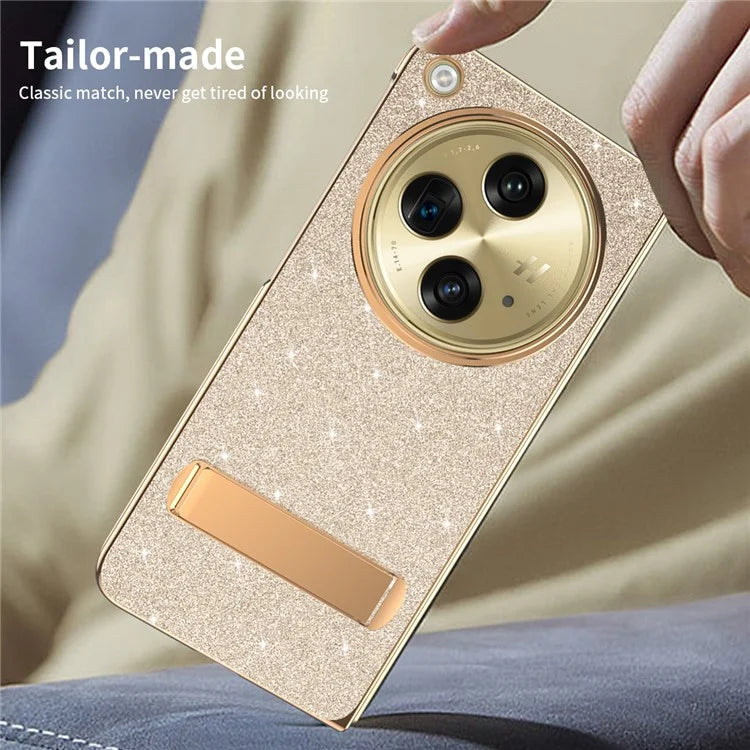 For OnePlus Open Case Kickstand Glitter PU Leather + PC Folding Phone Cover