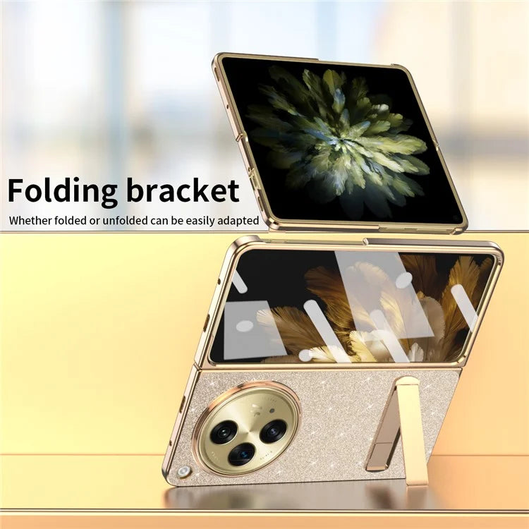 For OnePlus Open Case Kickstand Glitter PU Leather + PC Folding Phone Cover