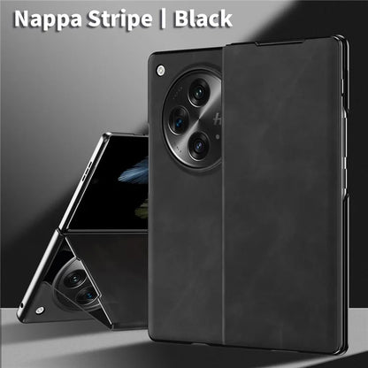 For OnePlus Open Folding Case Nappa Texture Stand Leather + PC Phone Cover