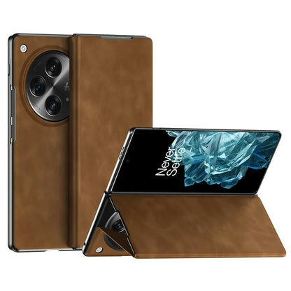For OnePlus Open Folding Case Nappa Texture Stand Leather + PC Phone Cover