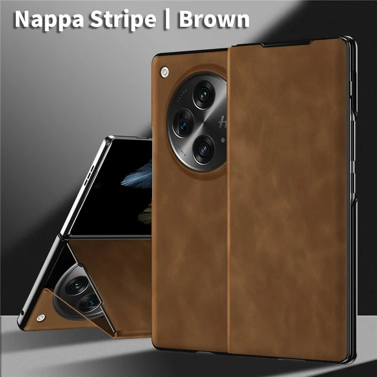 For OnePlus Open Folding Case Nappa Texture Stand Leather + PC Phone Cover
