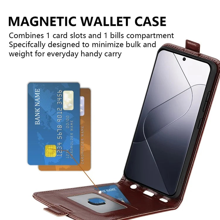 For Xiaomi 14 Case Crazy Horse Texture Leather Cover with Card Holder