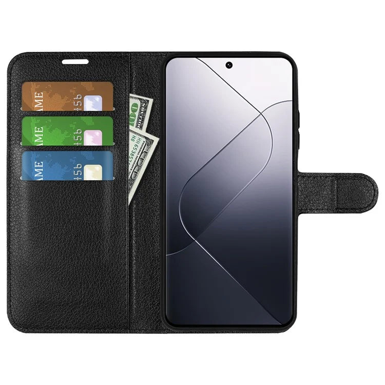 For Xiaomi 14 Case Litchi Texture PU Leather Stand Phone Wallet Cover