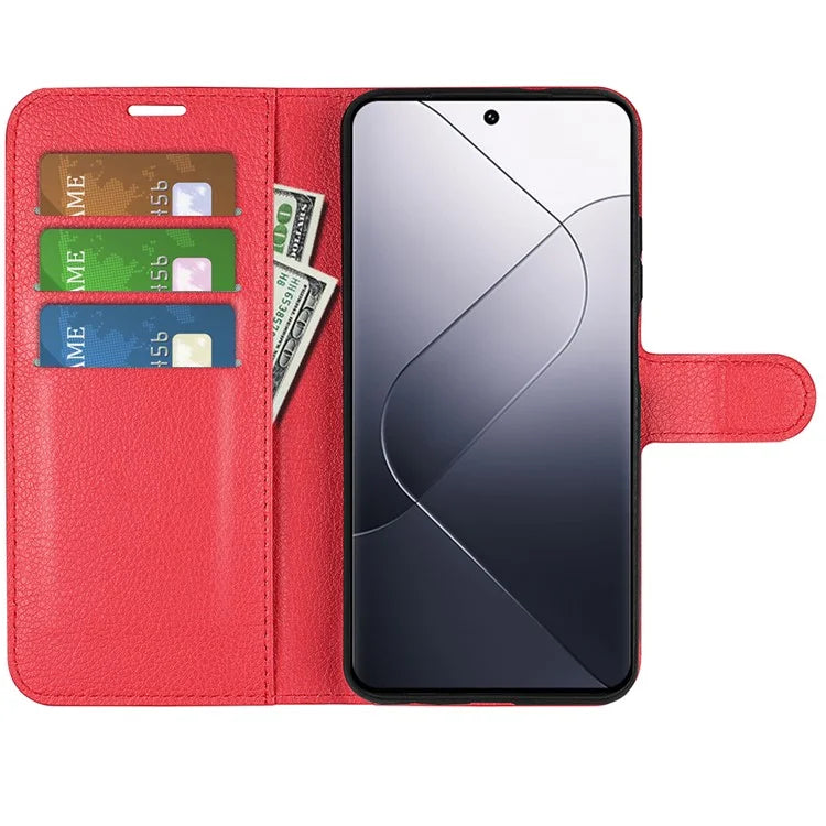 For Xiaomi 14 Case Litchi Texture PU Leather Stand Phone Wallet Cover