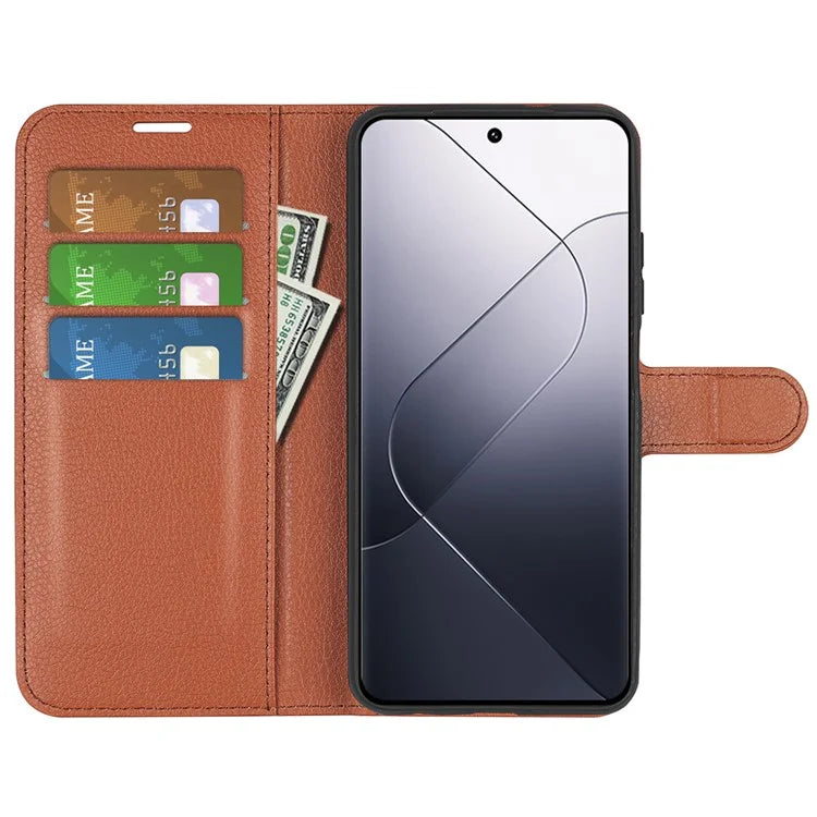 For Xiaomi 14 Case Litchi Texture PU Leather Stand Phone Wallet Cover