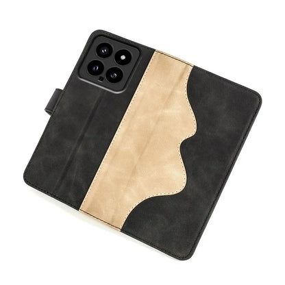 For Xiaomi 14 Case Color Splicing PU Leather Phone Wallet Cover