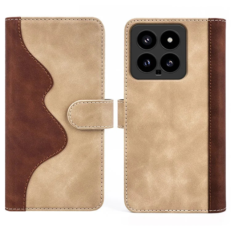 For Xiaomi 14 Case Color Splicing PU Leather Phone Wallet Cover