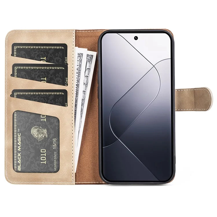 For Xiaomi 14 Case Color Splicing PU Leather Phone Wallet Cover