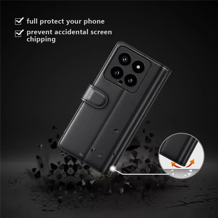 For Xiaomi 14 Case Genuine Split Leather Phone Cover with Wallet