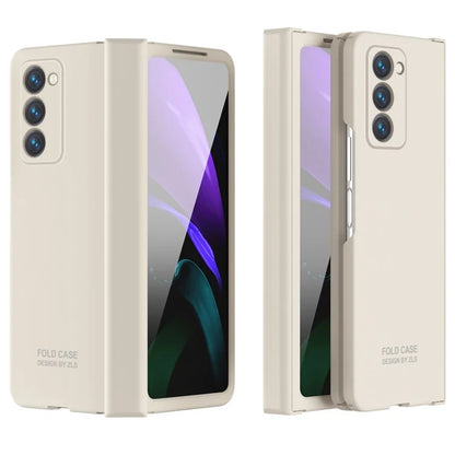 For Samsung Galaxy Z Fold2 5G Hard PC Case Anti-scratch Phone Cover with Tempered Glass Film- Beige