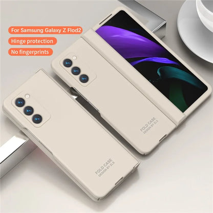 For Samsung Galaxy Z Fold2 5G Hard PC Case Anti-scratch Phone Cover with Tempered Glass Film- Beige
