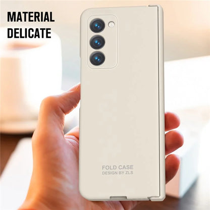 For Samsung Galaxy Z Fold2 5G Hard PC Case Anti-scratch Phone Cover with Tempered Glass Film- Beige