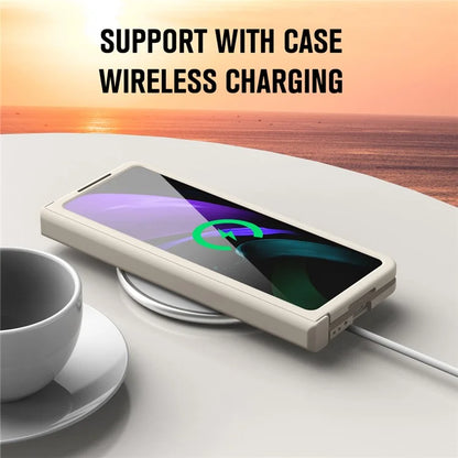 For Samsung Galaxy Z Fold2 5G Hard PC Case Anti-scratch Phone Cover with Tempered Glass Film- Beige