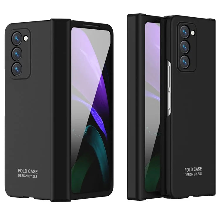 For Samsung Galaxy Z Fold2 5G Hard PC Case Anti-scratch Phone Cover with Tempered Glass FilmBlack