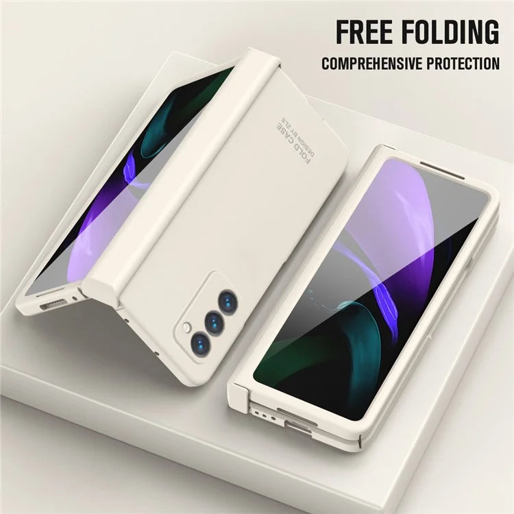 For Samsung Galaxy Z Fold2 5G Hard PC Case Anti-scratch Phone Cover with Tempered Glass FilmBlack