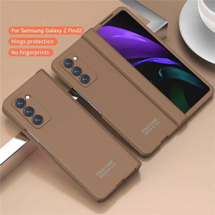 For Samsung Galaxy Z Fold2 5G Hard PC Case Anti-scratch Phone Cover with Tempered Glass FilmBrown