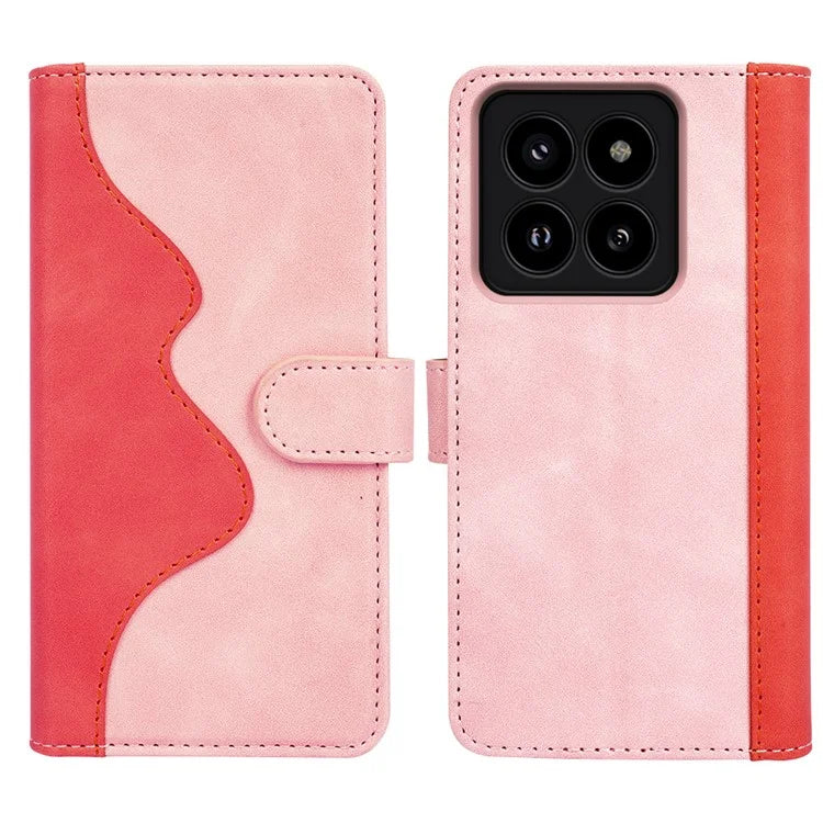 For Xiaomi 14 Pro Case Stand Wallet Color Splicing Phone Cover