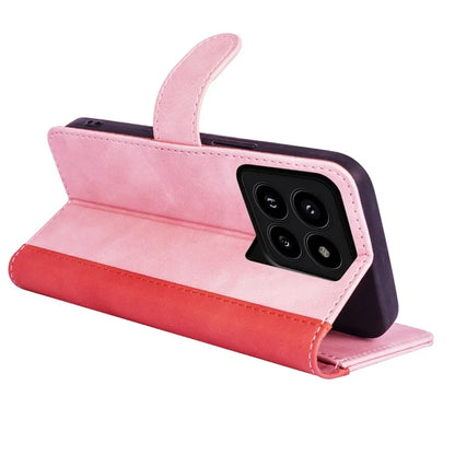 For Xiaomi 14 Pro Case Stand Wallet Color Splicing Phone Cover