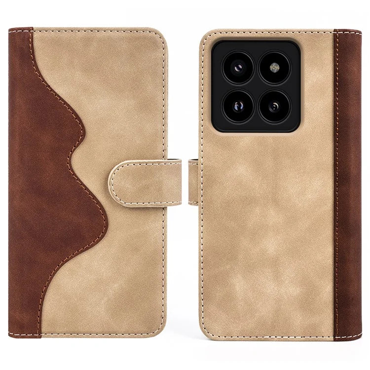 For Xiaomi 14 Pro Case Stand Wallet Color Splicing Phone Cover