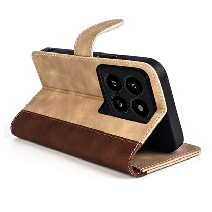 For Xiaomi 14 Pro Case Stand Wallet Color Splicing Phone Cover