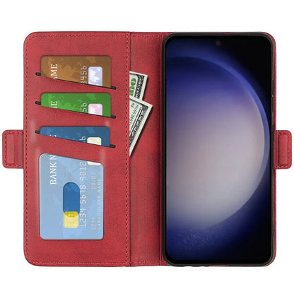 For Samsung Galaxy S24 Case PU Leather Dual Magnetic Clasp Protective Cover