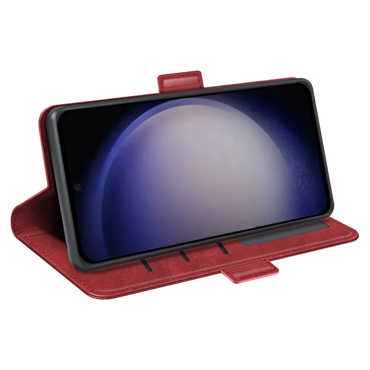 For Samsung Galaxy S24 Case PU Leather Dual Magnetic Clasp Protective Cover