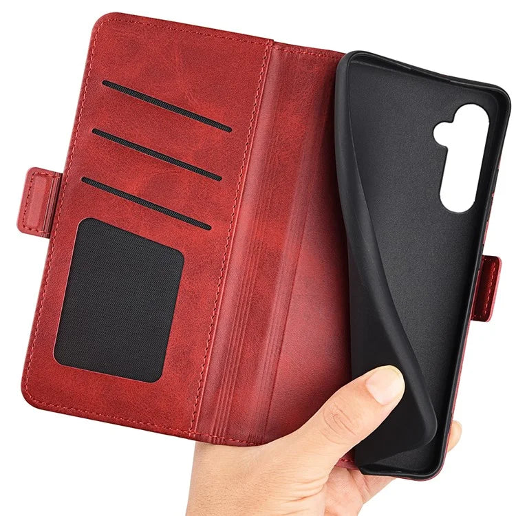For Samsung Galaxy S24 Case PU Leather Dual Magnetic Clasp Protective Cover