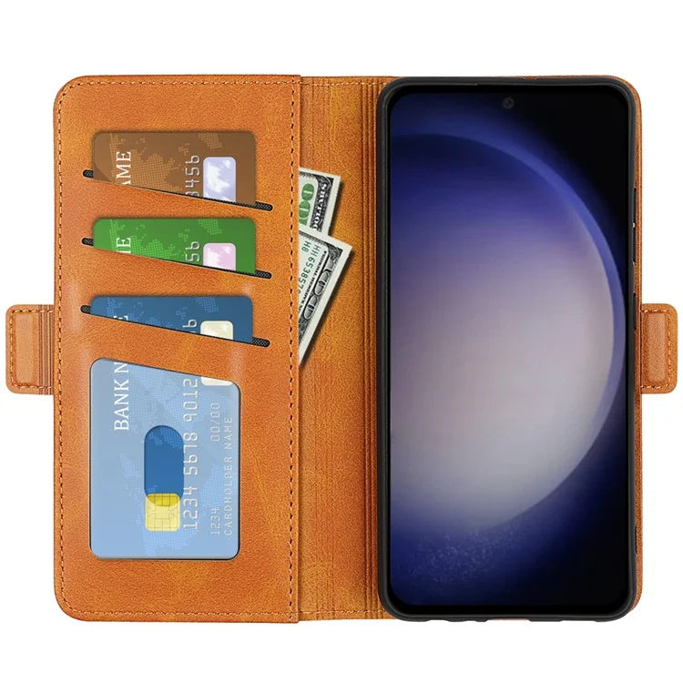 For Samsung Galaxy S24 Case PU Leather Dual Magnetic Clasp Protective Cover