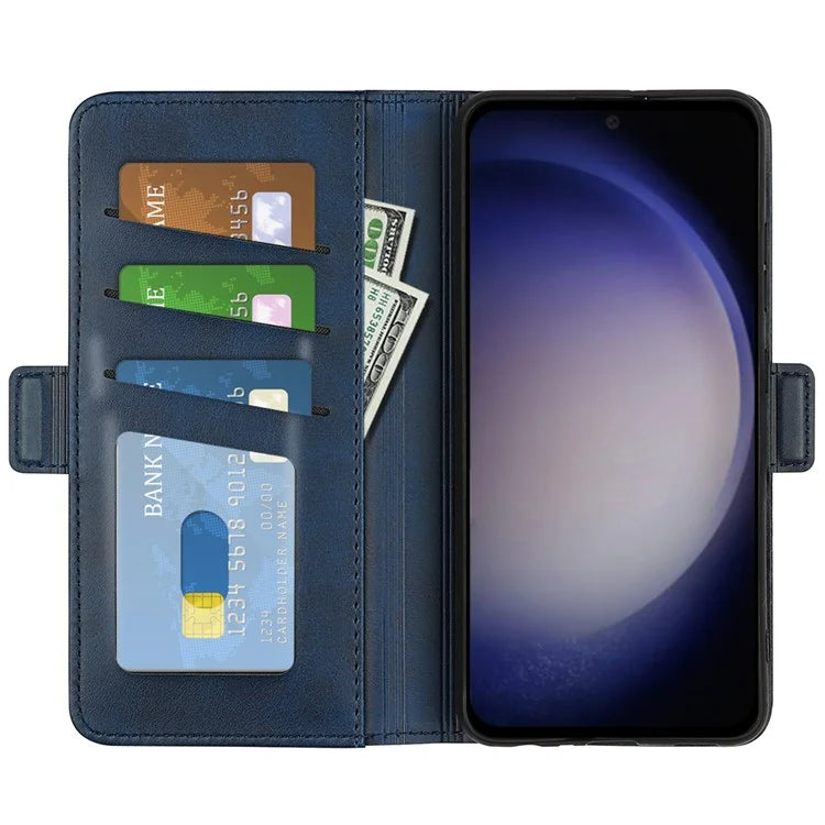 For Samsung Galaxy S24 Case PU Leather Dual Magnetic Clasp Protective Cover