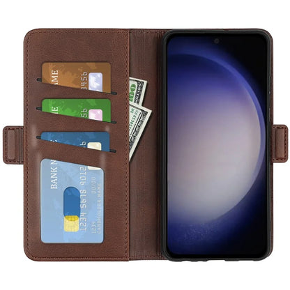 For Samsung Galaxy S24 Case PU Leather Dual Magnetic Clasp Protective Cover