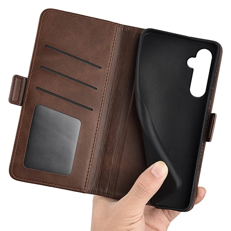 For Samsung Galaxy S24 Case PU Leather Dual Magnetic Clasp Protective Cover