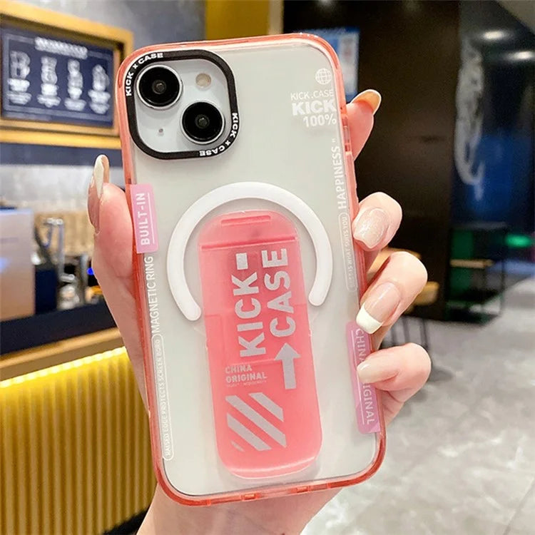 For iPhone 15 Kickstand Magnetic Case Dual Layer PC+TPU Protective Phone Cover