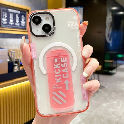 For iPhone 15 Kickstand Magnetic Case Dual Layer PC+TPU Protective Phone Cover