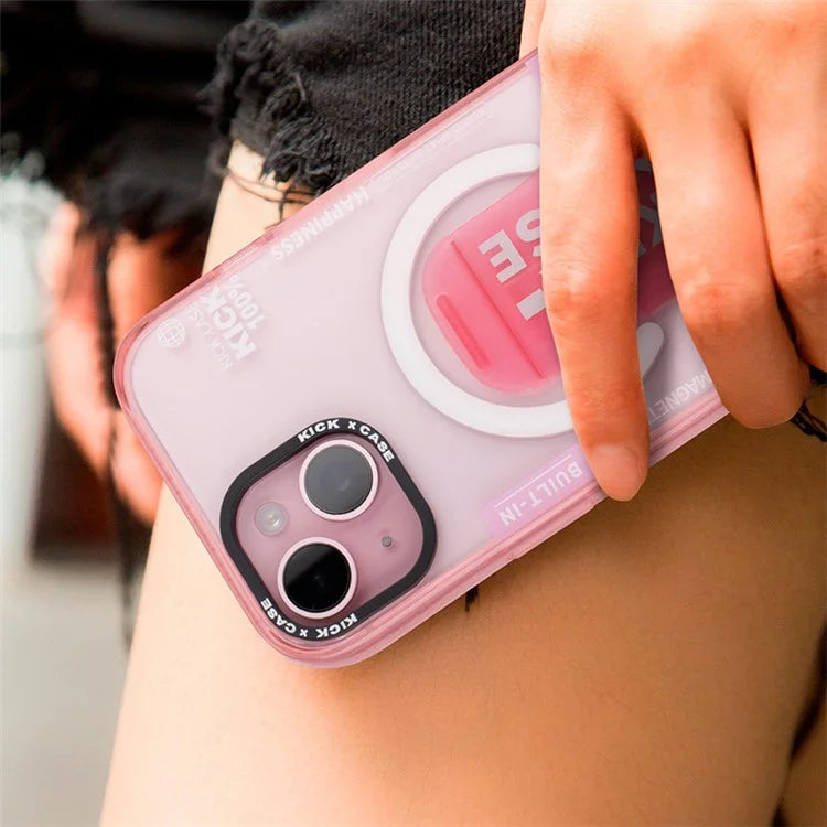 For iPhone 15 Kickstand Magnetic Case Dual Layer PC+TPU Protective Phone Cover