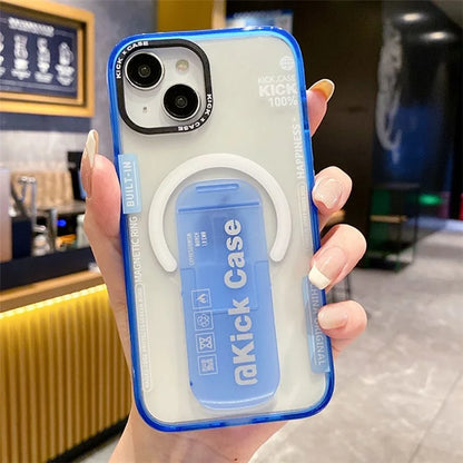 For iPhone 15 Kickstand Magnetic Case Dual Layer PC+TPU Protective Phone Cover